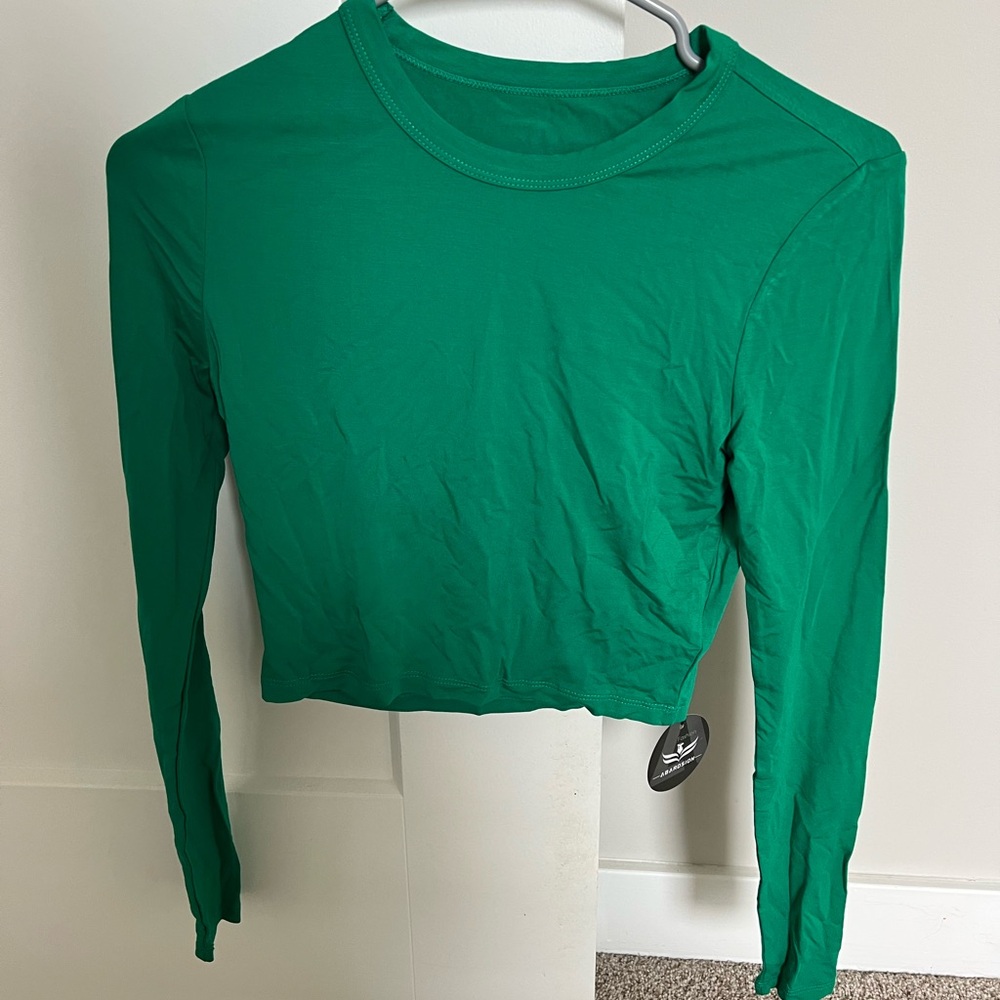 Green Long Sleeve Crop Top